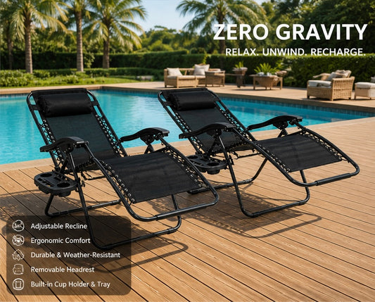 Adjustable Zero Gravity Recliner Chairs Set of 2 for Outdoor Patio & Poolside