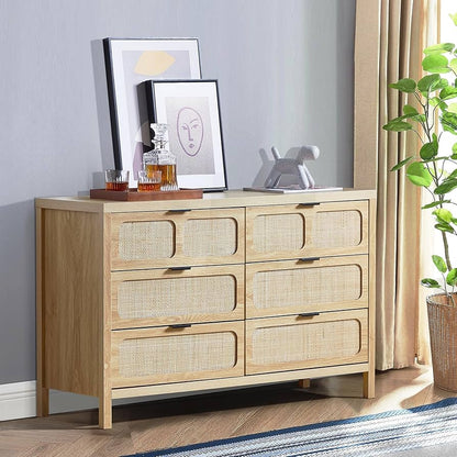 Modern Rattan 6 Drawer Dresser - angle view