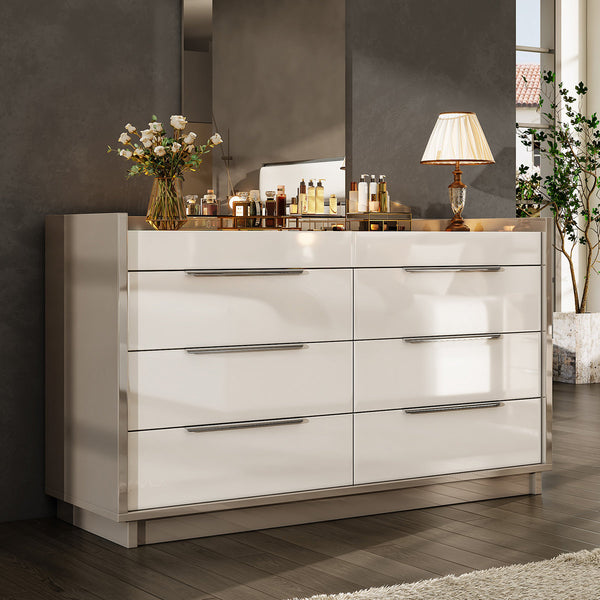Two-Tone Modern High-Gloss 8 Drawer Dresser