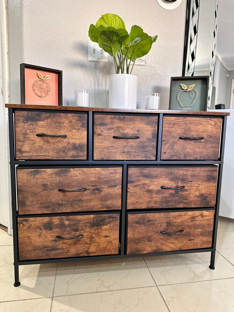 7 Drawer Fabric Dresser - front view