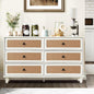 6-Drawer Modern White Farmhouse Dresser – Natural Rattan Fronts
