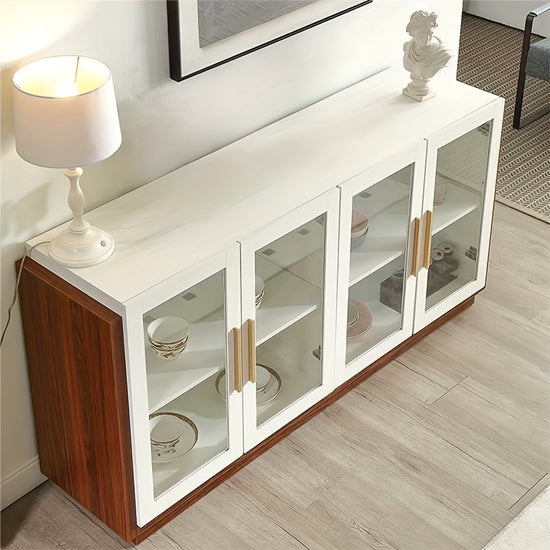 Antique White Sideboard Antique White Elegant Sideboard Buffet Cabinet  with Glass Doors Adjustable Shelving and Wooden Accents  Ideal for Kitchen Dining Room Living Room Storage