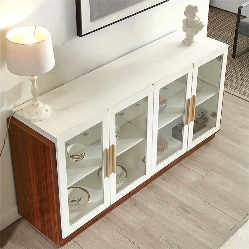 Antique White Sideboard Antique White Elegant Sideboard Buffet Cabinet  with Glass Doors Adjustable Shelving and Wooden Accents  Ideal for Kitchen Dining Room Living Room Storage